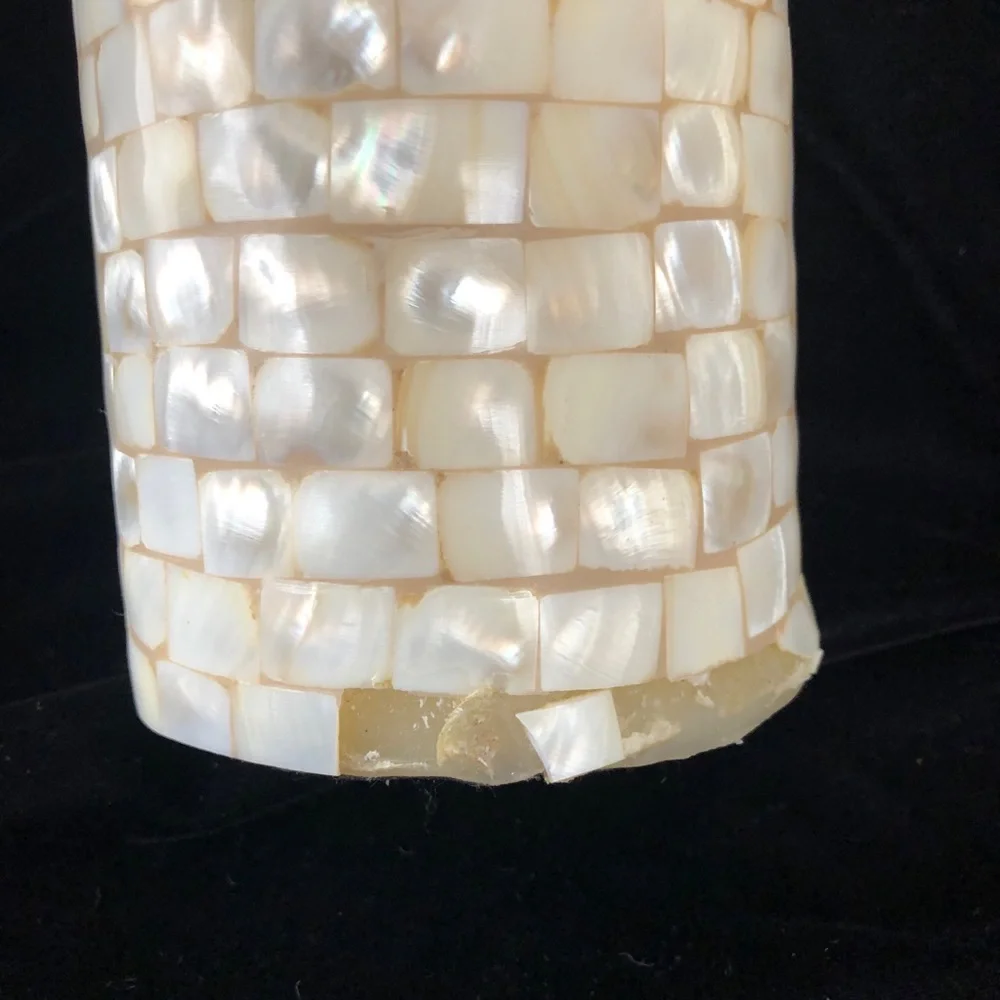 Mother of Pearl Mosaic Cylinder Decorative Candle 6”